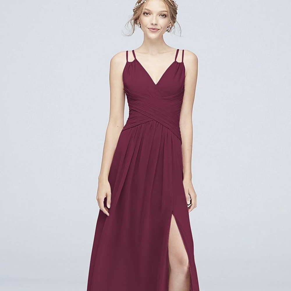 David’s Bridal Wine Plunging Chiffon Bridesmaid
